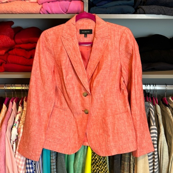 Talbots 100% linen coral colored one button closure blazer size 2 - Picture 1 of 3
